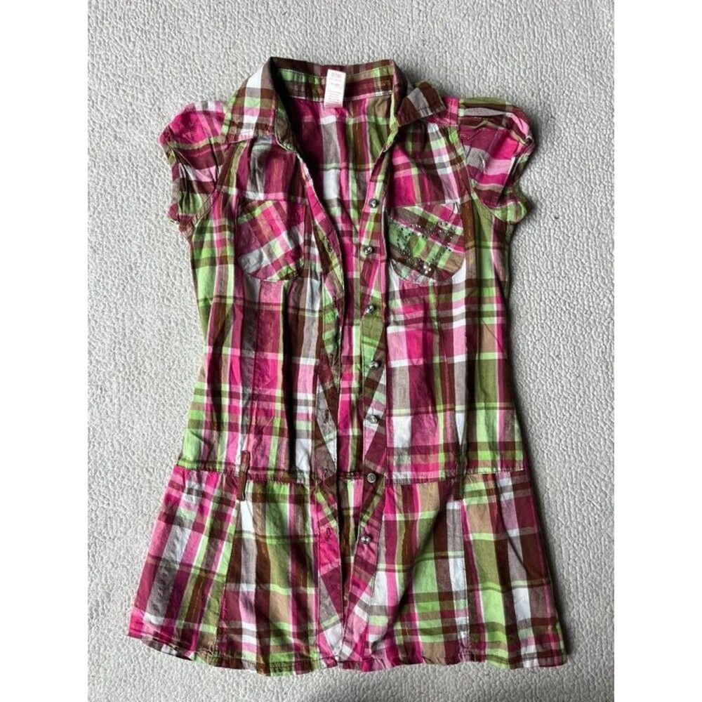 Vintage Y2K Chillipop Plaid Button Down Dress Girls Small 7/8